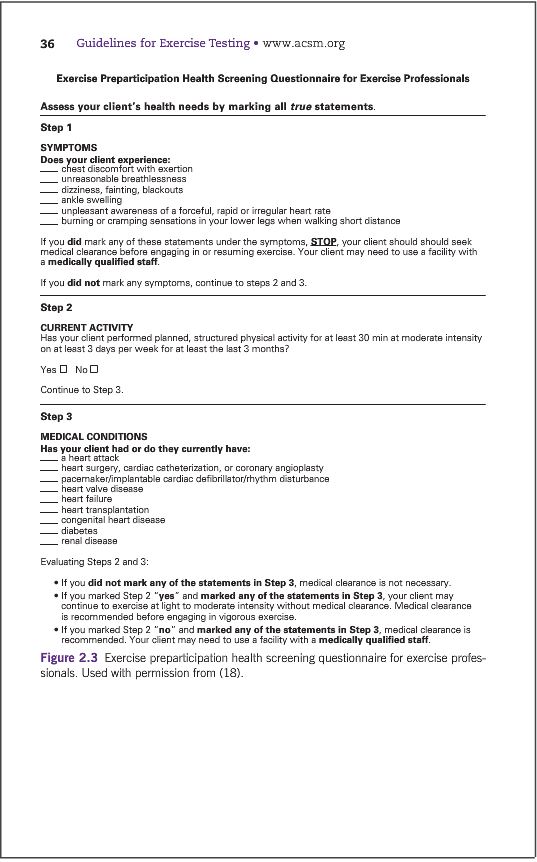 Health Screening Questionnaire for Exercise Professionals